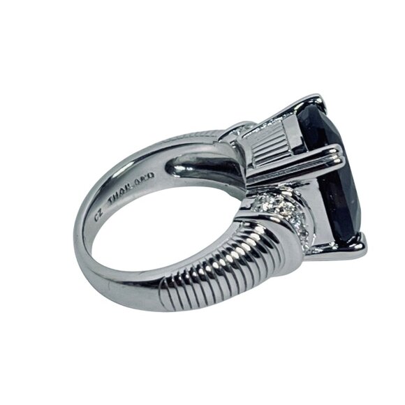 Judith Ripka Sterling Silver Smokey Quartz And Clear CZ Statement Ring (R458) - Picture 5 of 10